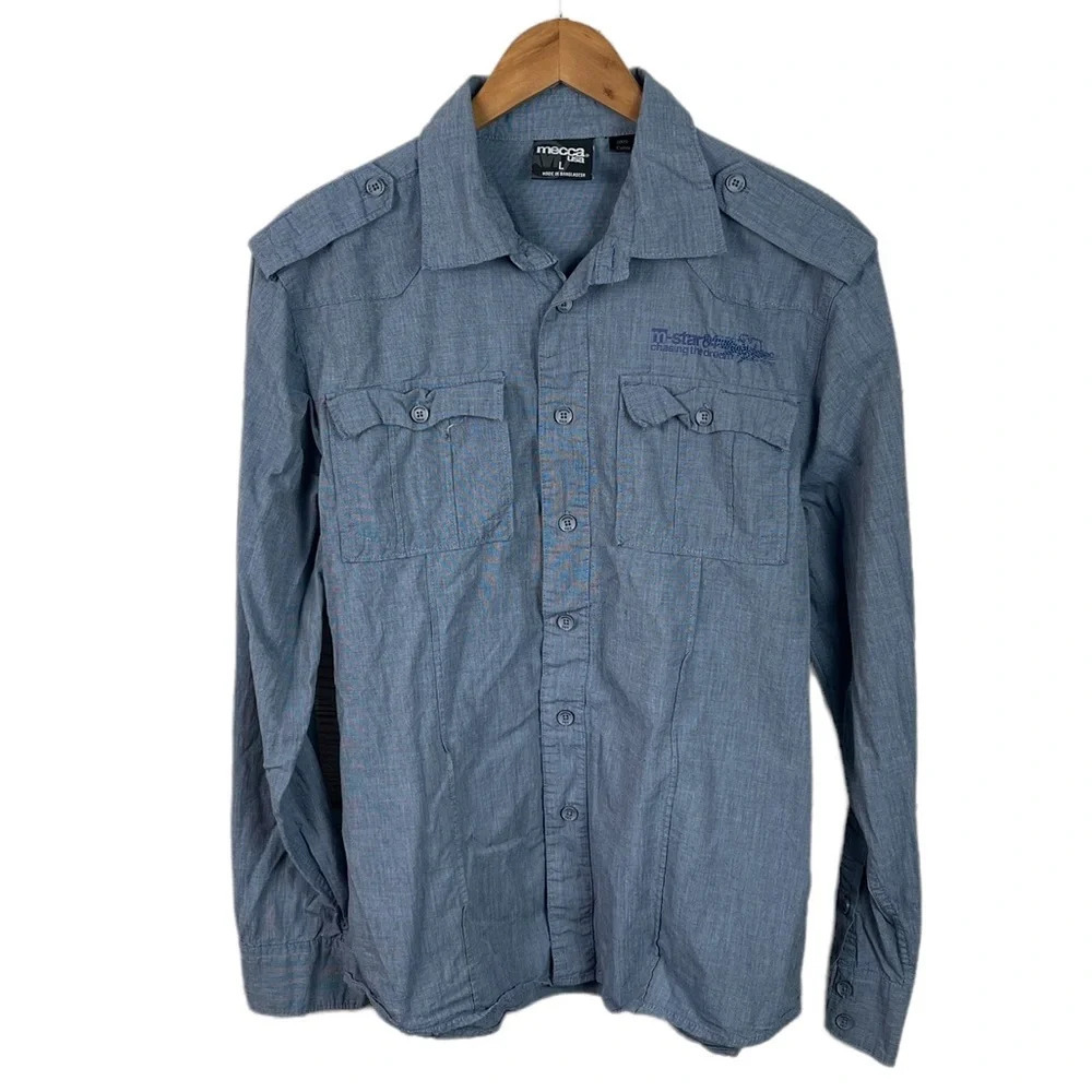 BF309 Mens MECCA USA Urban Streetwear Brand Military Button Down Shirt L